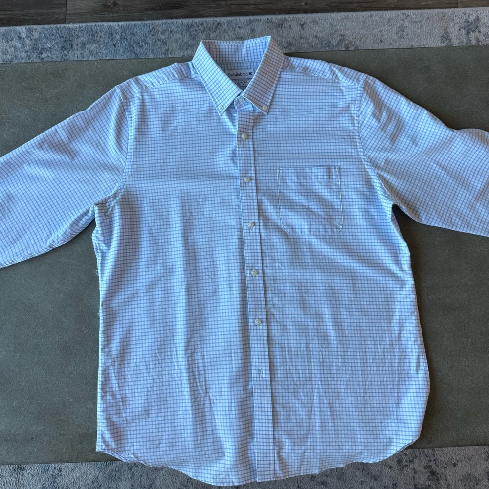 Saddlebred Light Blue and White Check Button-Down Shirt